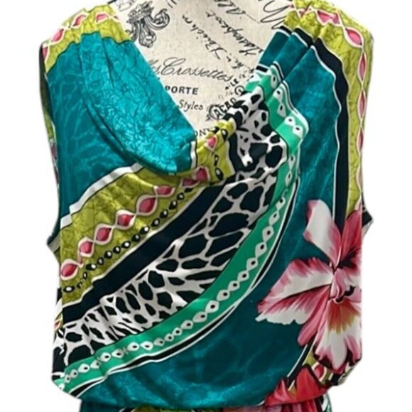 Muse x Boston Proper Tropical Abstract Midi Dress Tie Waist Size 16 - Picture 2 of 12